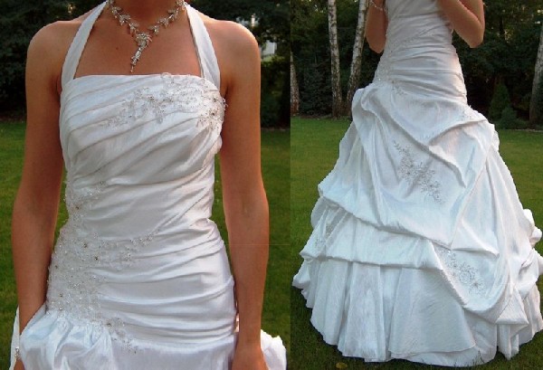 Śnieżno-biała suknia ślubna z podpinanym trenem 2
